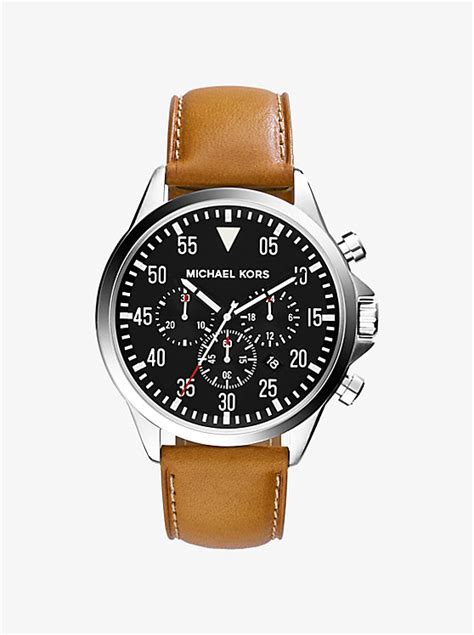 michael kors gage silver tone stainless steel and leather watch|Gage Silver.